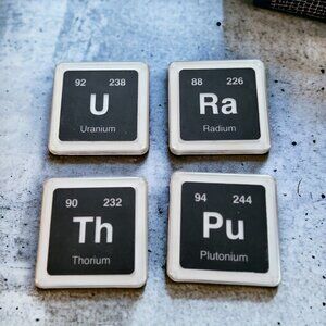 ThinkGeek Radioactive Elements Coaster Set - Radium, Plutonium, Uranium, Thorium